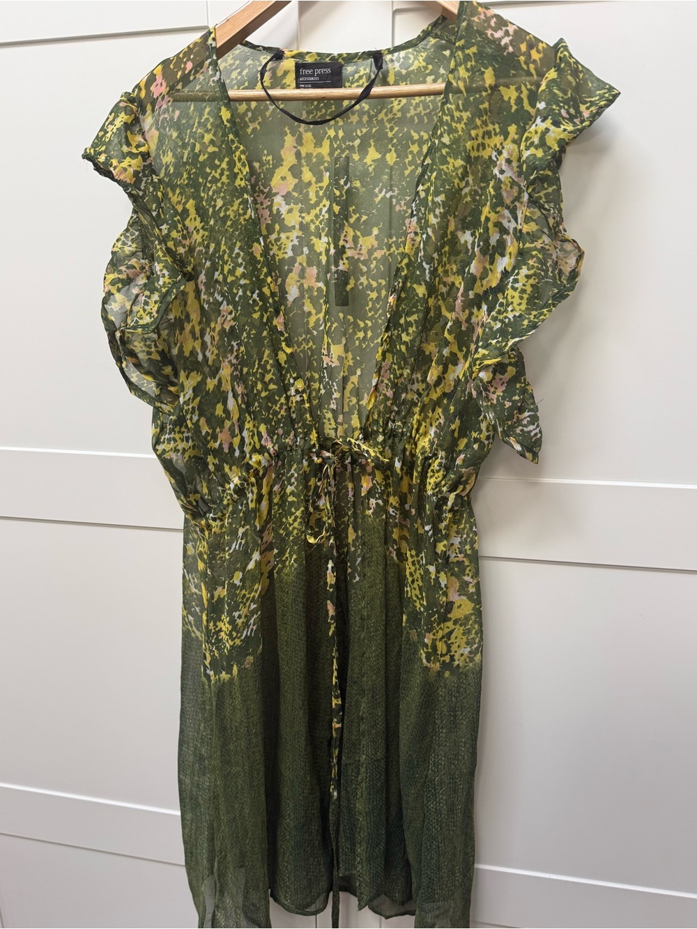Free Press Tie Front Kimono Cover Up in Sheer Green One Size